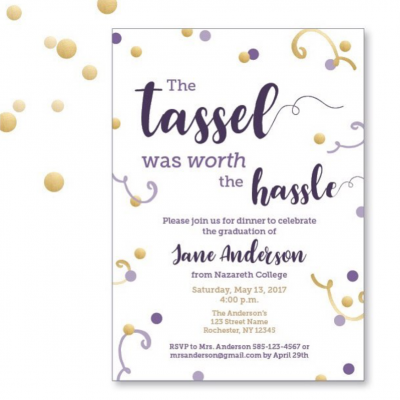 purple and gold graduation invitation