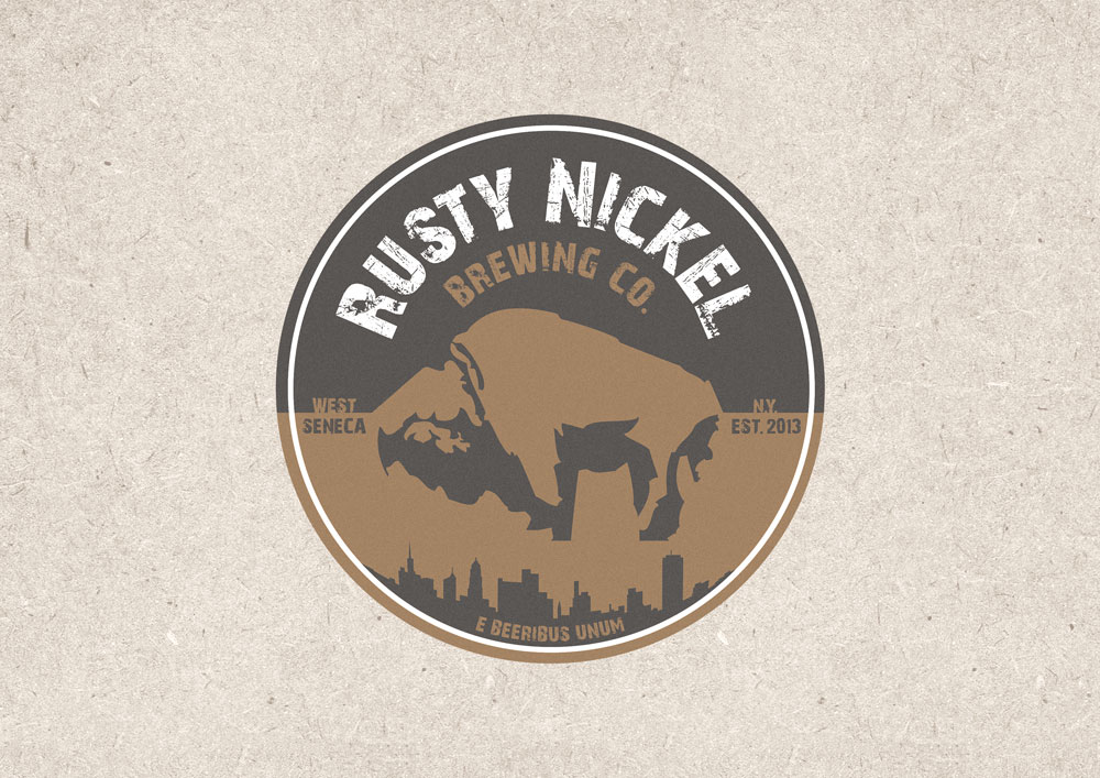 Beer STICKER NEW YORK ~ Buffalo Design RUSTY NICKEL Brewing Co ~ West Seneca 